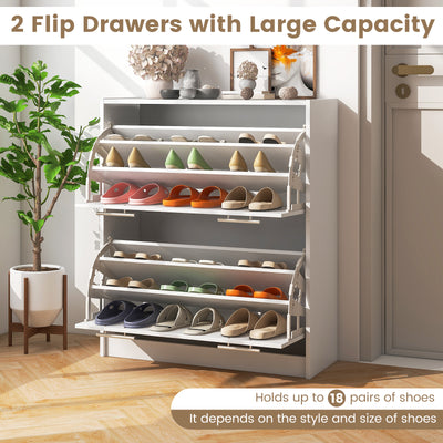 1/2/3-Tier Shoe Storage Cupboard Organizer with Top Display and Flip Drawer-2-Tier