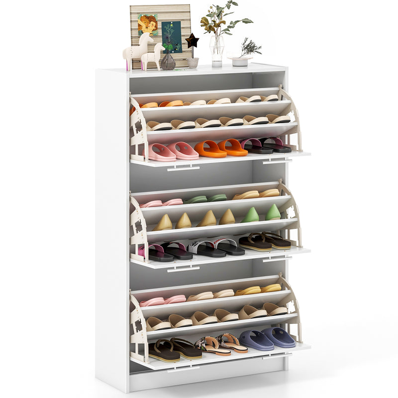 1/2/3-Tier Shoe Storage Cupboard Organizer with Top Display and Flip Drawer-3-Tier