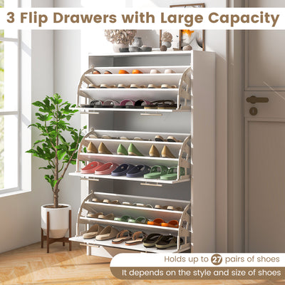 1/2/3-Tier Shoe Storage Cupboard Organizer with Top Display and Flip Drawer-3-Tier