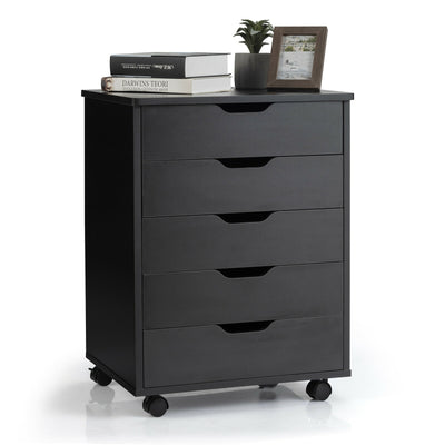 5 Drawer Mobile Lateral Filing Storage Home Office Floor Cabinet with Wheels-Black