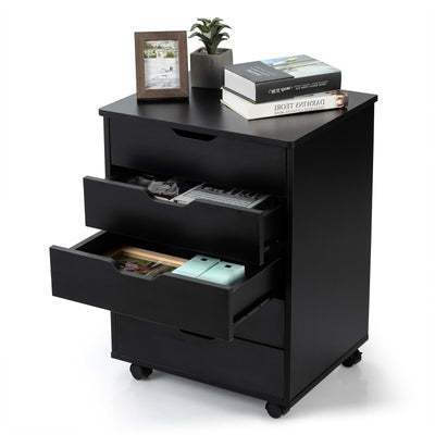 5 Drawer Mobile Lateral Filing Storage Home Office Floor Cabinet with Wheels-Black