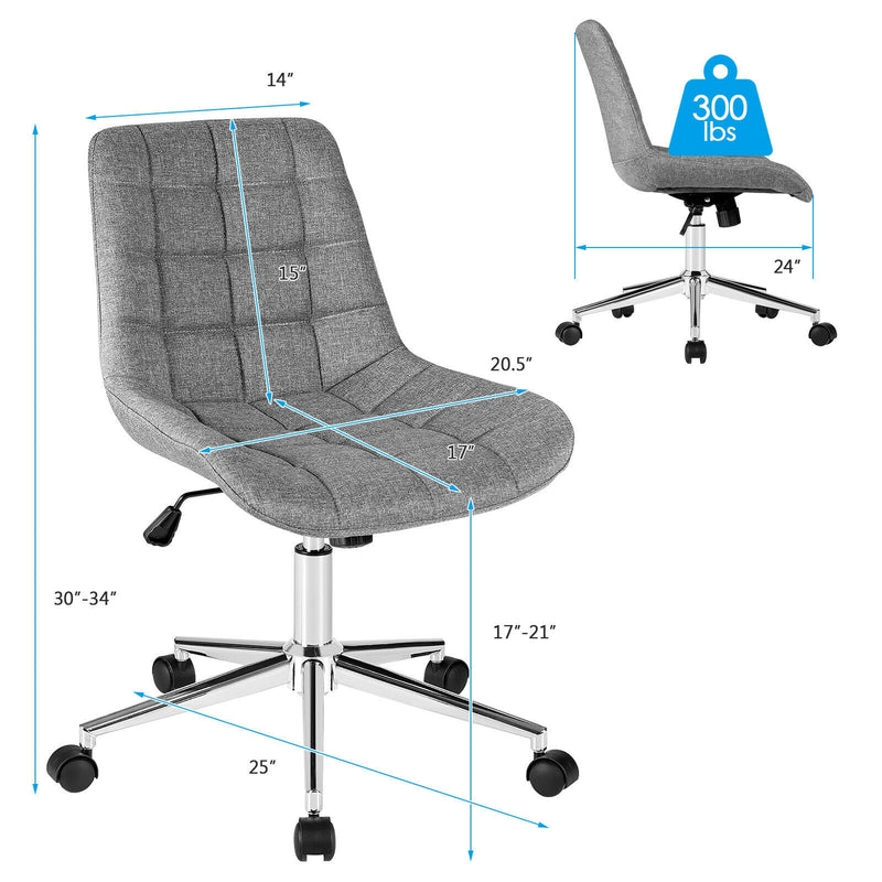 Fabric Adjustable Mid-Back Armless Office Swivel Chair