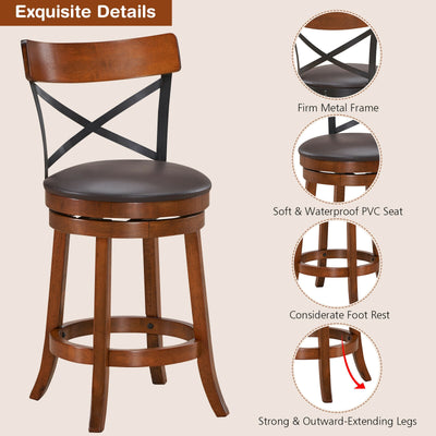 Set of 2 Bar Stools 360-Degree Swivel Dining Bar Chairs with Rubber Wood Legs-M