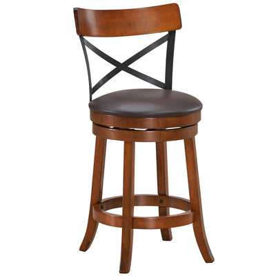 Set of 2 Bar Stools 360-Degree Swivel Dining Bar Chairs with Rubber Wood Legs-M