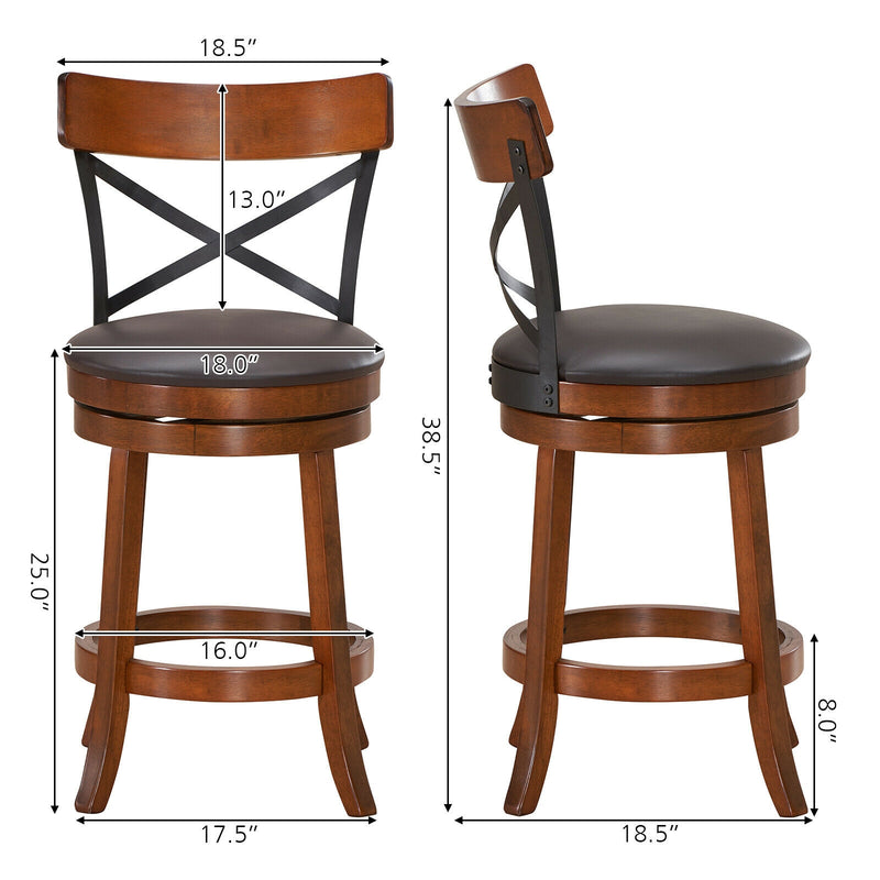 Set of 2 Bar Stools 360-Degree Swivel Dining Bar Chairs with Rubber Wood Legs-M