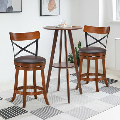 Set of 2 Bar Stools 360-Degree Swivel Dining Bar Chairs with Rubber Wood Legs-M