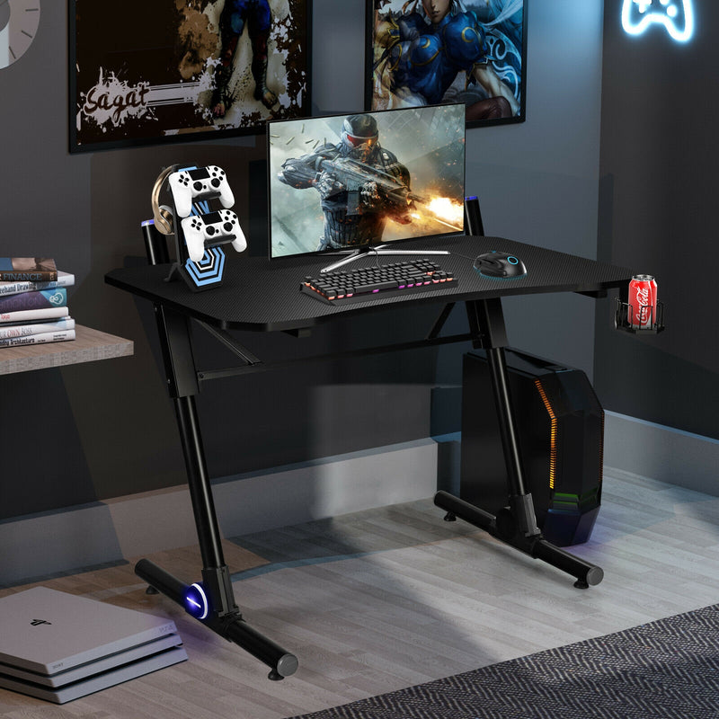 43.5 Inch Height Adjustable Gaming Desk with Blue LED Lights