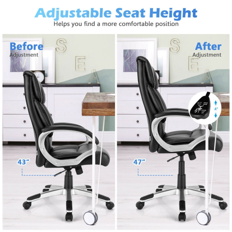 Big and Tall Adjustable High Back Leather Executive Computer Desk Chair