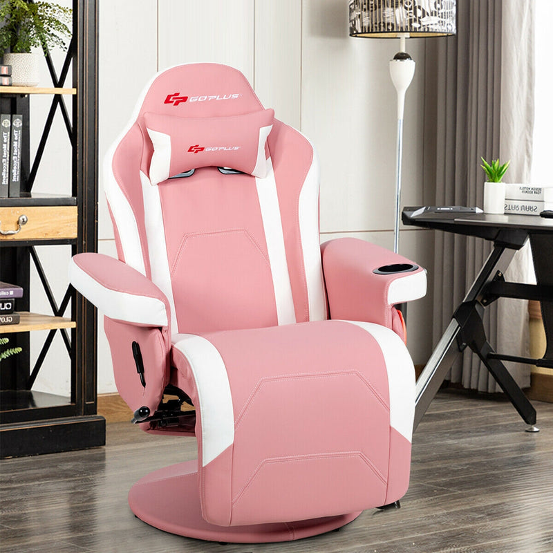 Ergonomic High Back Massage Gaming Chair with Pillow Pink