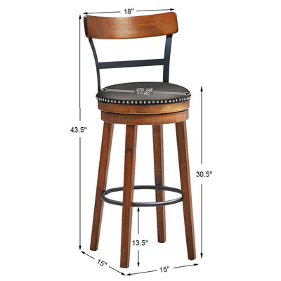 30.5 Inch 360-Degree Swivel Stools with Leather Padded Seat