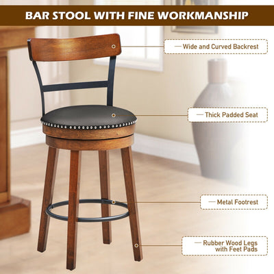 30.5 Inch 360-Degree Swivel Stools with Leather Padded Seat