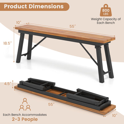 Outdoor Dining Table and Bench Set with Acacia Wood Top for Yard Garden Poolside