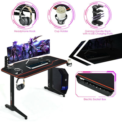 55 Inch Gaming Desk with Free Mouse Pad with Carbon Fiber Surface