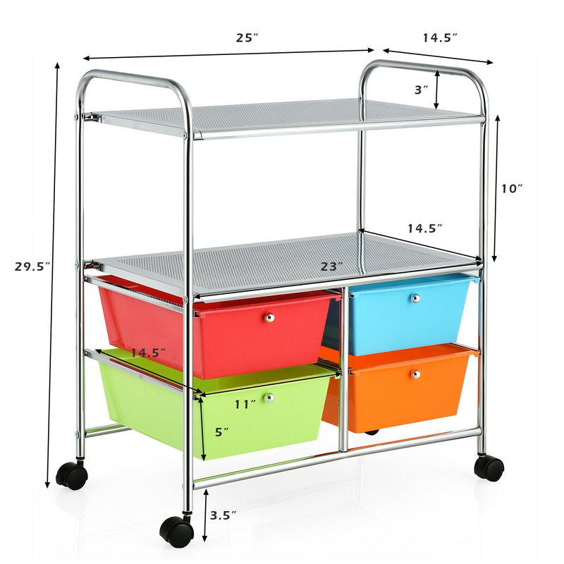 4 Drawers Shelves Rolling Storage Cart Rack-Color