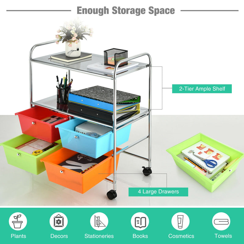 4 Drawers Shelves Rolling Storage Cart Rack-Color