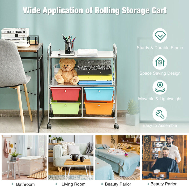 4 Drawers Shelves Rolling Storage Cart Rack-Color