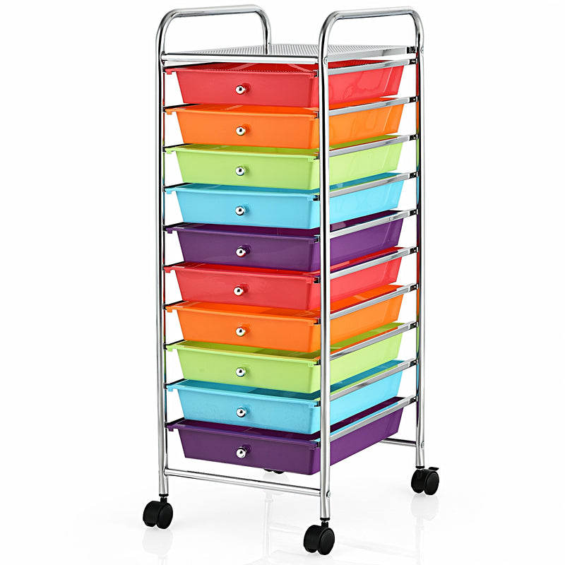 10 Drawer Rolling Storage Cart Organizer with 4 Universal Casters-Multicolor