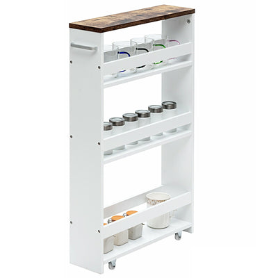 4 Tiers Rolling Slim Storage Kitchen Organizer Cart with Handle-White