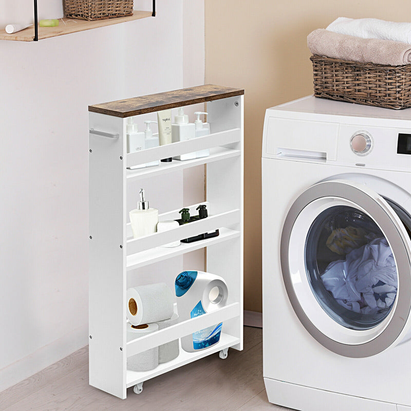 4 Tiers Rolling Slim Storage Kitchen Organizer Cart with Handle-White