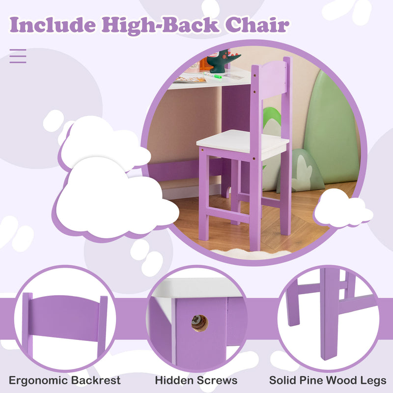 Kids Table and Chair Set for Arts  Crafts  Homework  Home School-Purple