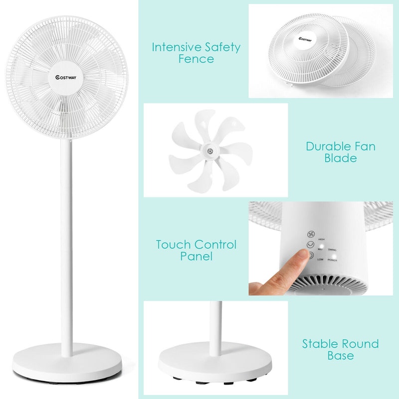 16 Inch Oscillating Pedestal 3-Speed Adjustable Height Fan with Remote Control-White