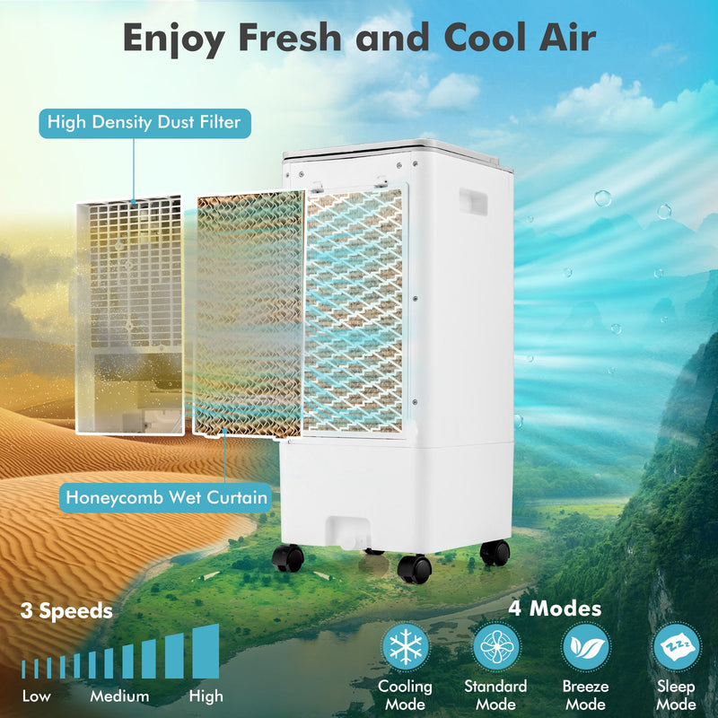 3-in-1 Evaporative Portable Air Cooler with 3 Modes include Remote Control-White