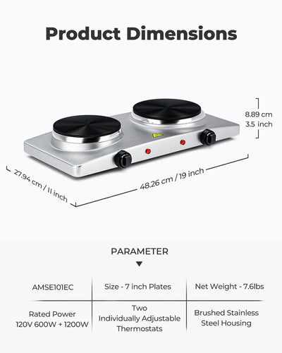 1800W Double Hot Plate Electric Countertop Burner