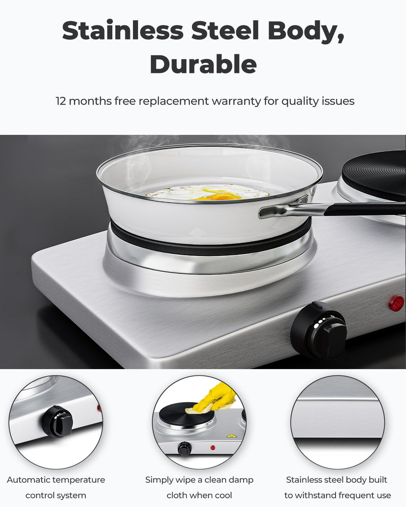 1800W Double Hot Plate Electric Countertop Burner