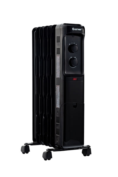 1500W Oil Filled Portable Radiator Space Heater with Adjustable Thermostat-Black