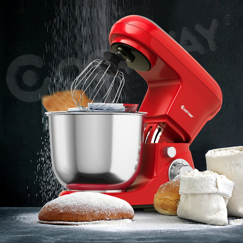 5.3 Qt Stand Kitchen Food Mixer 6 Speed with Dough Hook Beater-Red