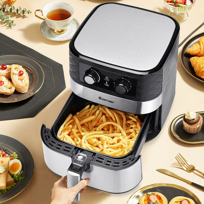 1700W 5.3 QT Electric Hot Air Fryer with Stainless steel and Non-Stick Fry Basket-Dark