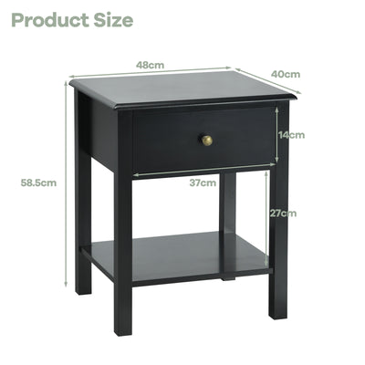 Nightstand End Table with Drawer and Shelf-Black