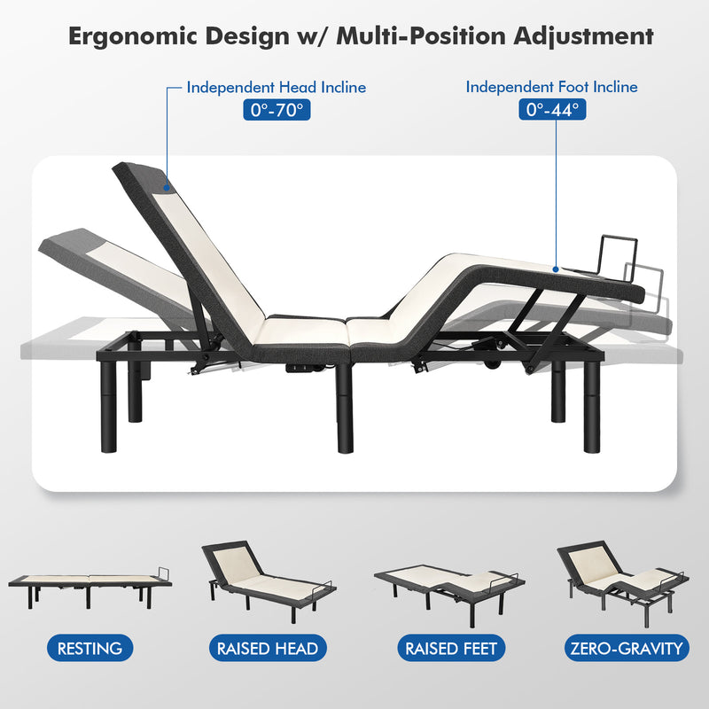 Twin Size Adjustable Bed Base Electric Bed Frame with Massage Modes