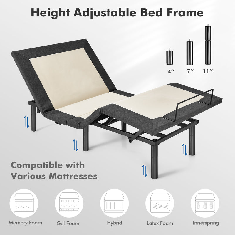 Twin Size Adjustable Bed Base Electric Bed Frame with Massage Modes