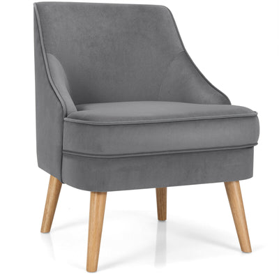 Mid Century Velvet Accent Chair with Rubber Wood Legs for Bedroom-Gray