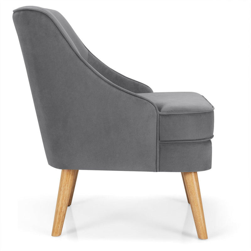 Mid Century Velvet Accent Chair with Rubber Wood Legs for Bedroom-Gray