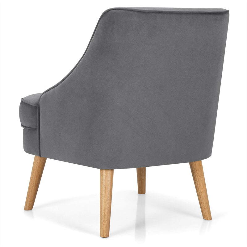 Mid Century Velvet Accent Chair with Rubber Wood Legs for Bedroom-Gray