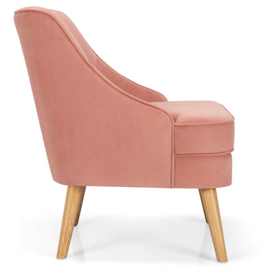 Mid Century Velvet Accent Chair with Rubber Wood Legs for Bedroom-Pink