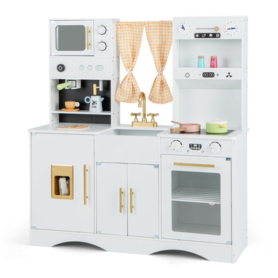 Kids Kitchen Playset with Microwave and Coffee Maker for Ages 3+-White