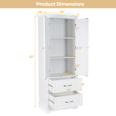 62 Inch Freestanding Bathroom Cabinet with Adjustable Shelves and 2 Drawers-White