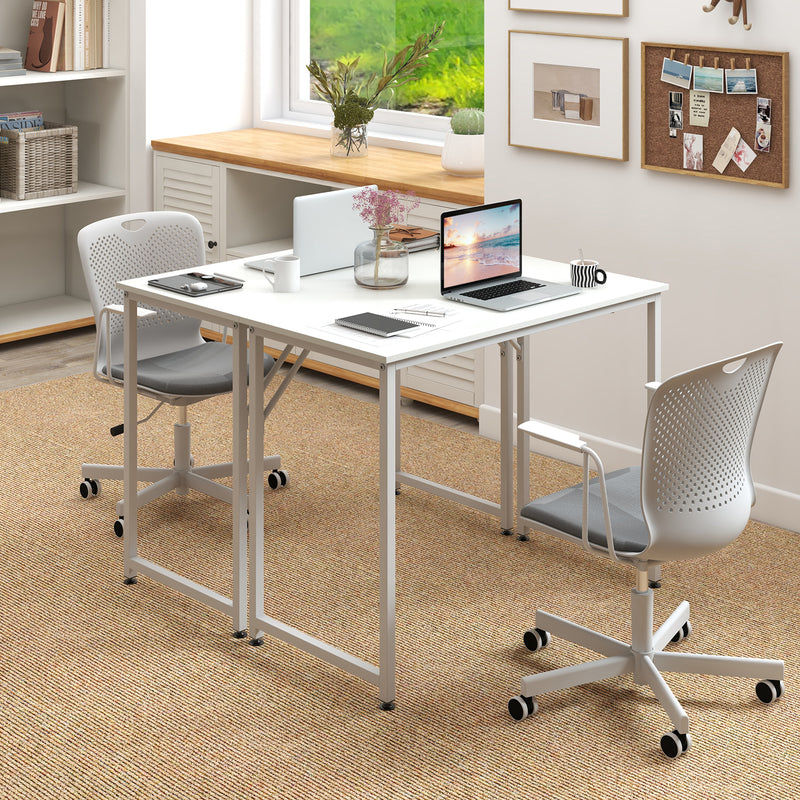 40 Inch Small Computer Desk with Heavy-duty Metal Frame-White