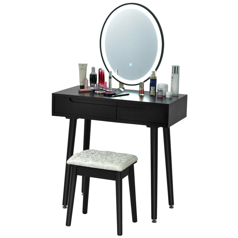 Touch Screen Vanity Makeup Table Stool Set-Black