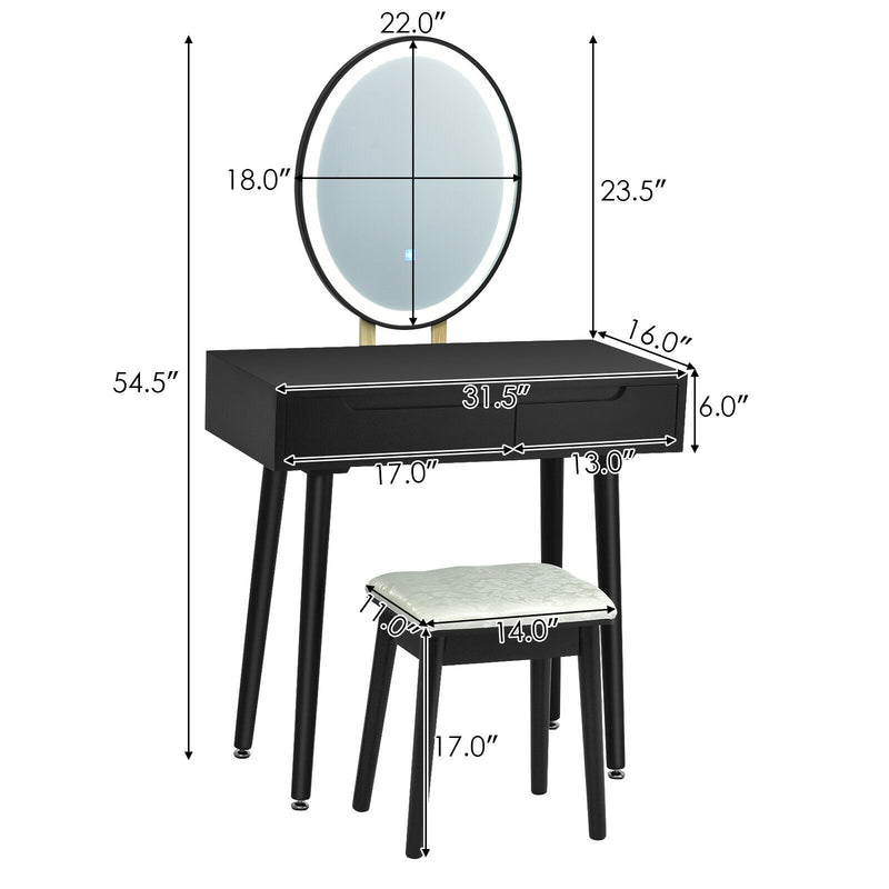 Touch Screen Vanity Makeup Table Stool Set-Black