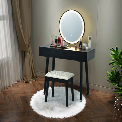 Touch Screen Vanity Makeup Table Stool Set-Black