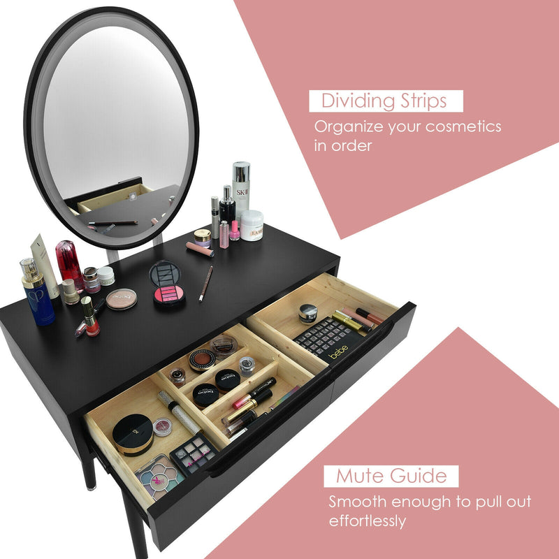 Touch Screen Vanity Makeup Table Stool Set-Black