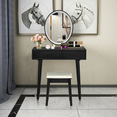 Touch Screen Vanity Makeup Table Stool Set-Black