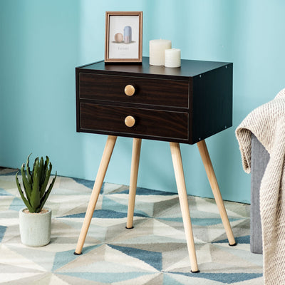 Mid Century Modern 2 Drawers Nightstand in Natural-Brown