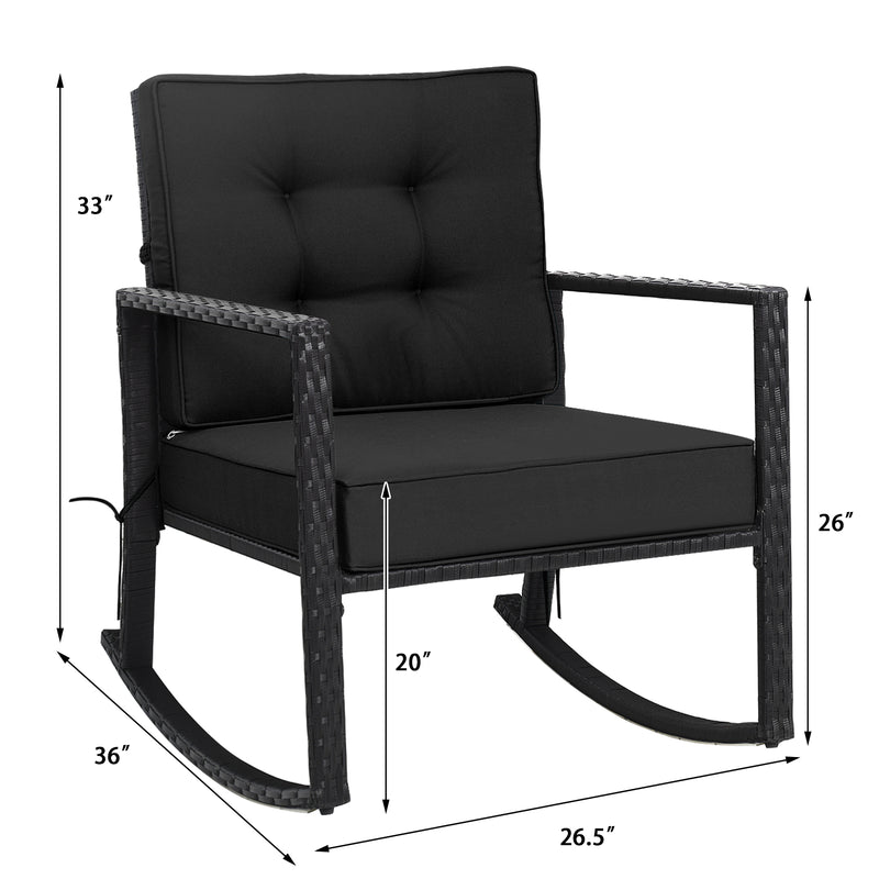 Patio Rattan Rocker Outdoor Glider Rocking Chair Cushion Lawn-Black