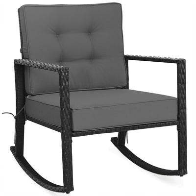 Patio Rattan Rocker Outdoor Glider Rocking Chair Cushion Lawn-Gray