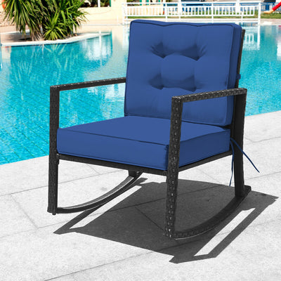 Patio Rattan Rocker Outdoor Glider Rocking Chair Cushion Lawn-Navy